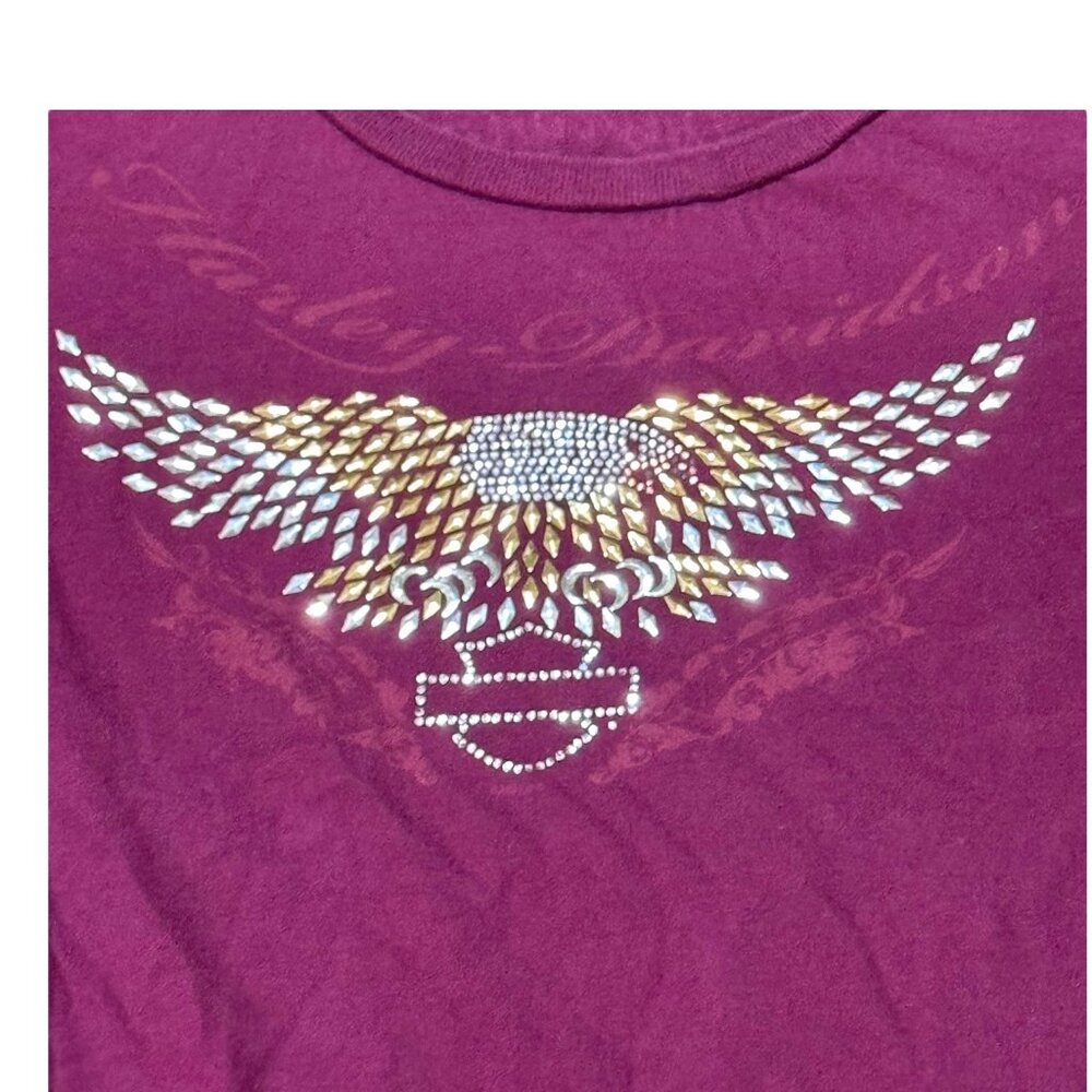 Harley-Davidson Womens Long Sleeve Top Purple Rhinestone Daytona Beach FL Bling